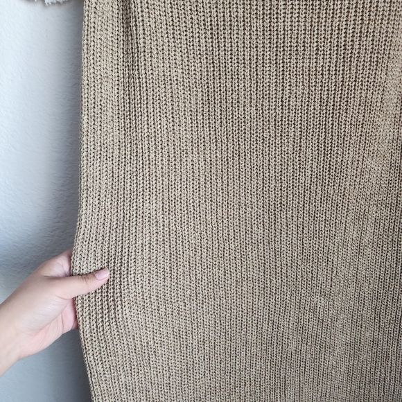 Mable Cable Open Knit Beige Tan High Neck Padded Maxi Dress Boho Modest Neutral - Picture 6 of 12